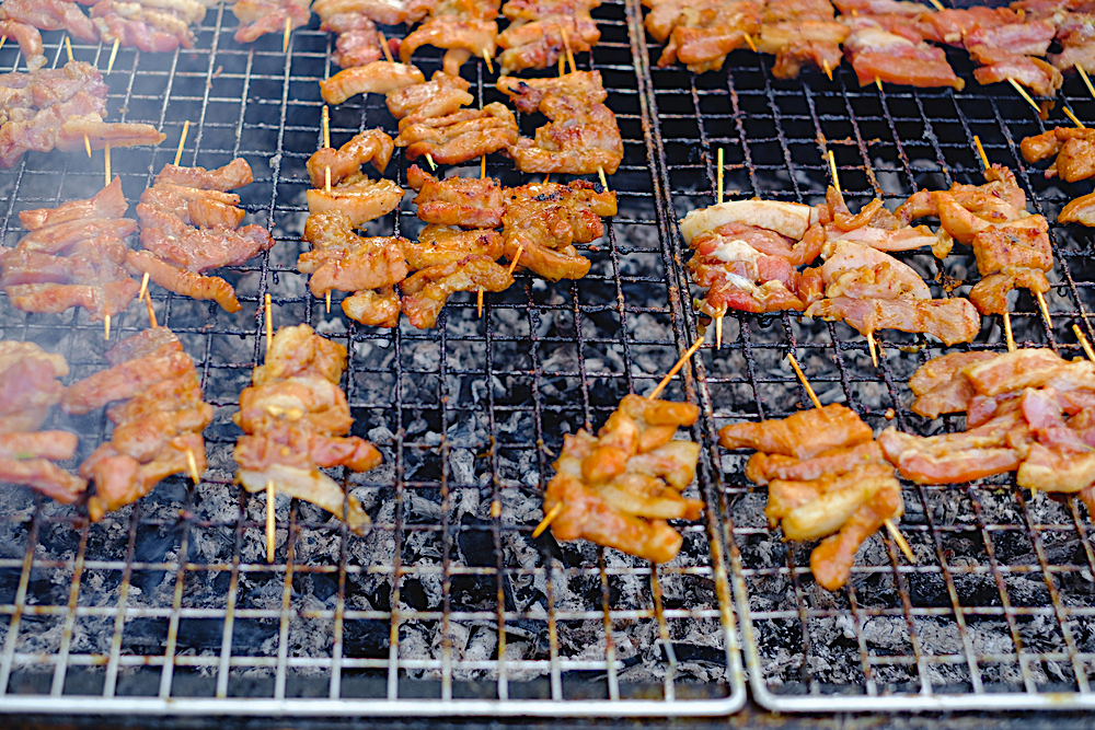 Moo yang (grilled honey roast pork), Bangkok, Thailand