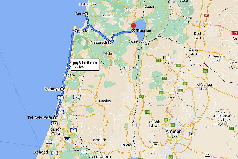 Israel road trip map